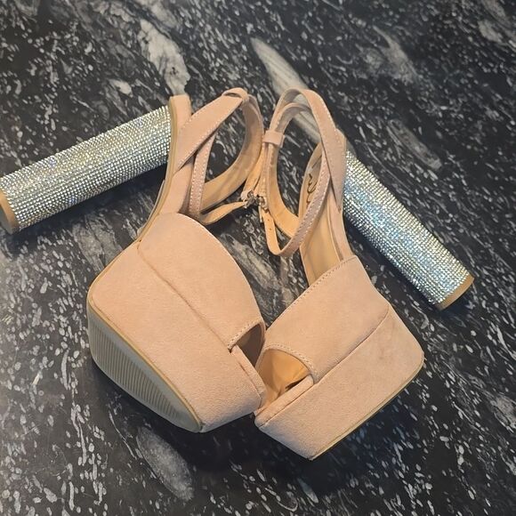 BRAND NEW KAMILA SUEDE PLATFORM RHINESTONE ANKLE STRAP HEELS SANDAL - Picture 13 of 15